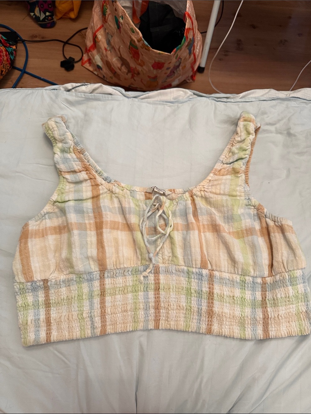 American Eagle Outfitters | Pastel Plaid Smocked Crop Tank